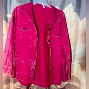 Zenana 1X hot pink acid wash shacket